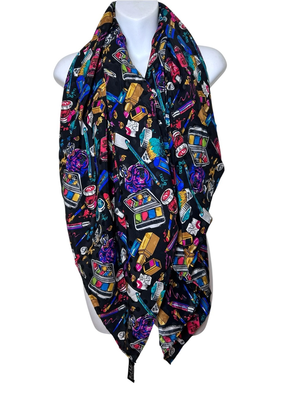 Nicole Miller vintage silk makeup square scarf novelty maximalist 90s cosmetics